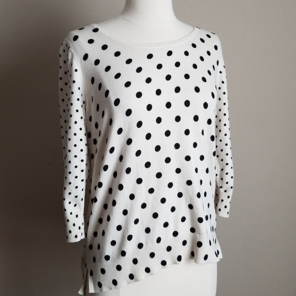 Cream polka dot 3/4 sleeve sweater Merona M - Picture 2 of 6